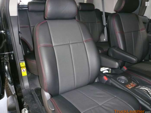Toyota FJ Cruiser Leather Seat Covers - Black Outer, Black Leather Insert, Red Stitching