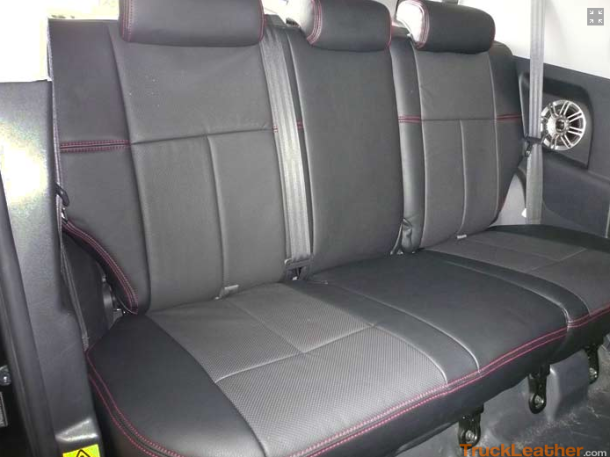 Toyota FJ Cruiser Leather Seat Covers - Black Outer, Black Leather Insert, Red Stitching